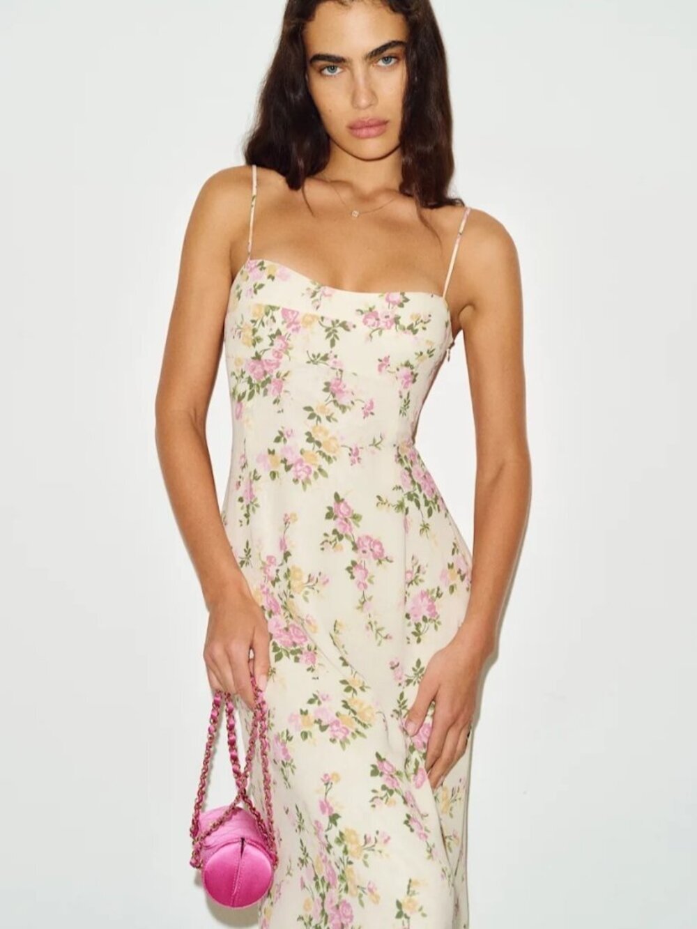 NEW Reformation Milica Midi Dress Posy Cream Pink Floral | US 6 UK 10 - Picture 2 of 16